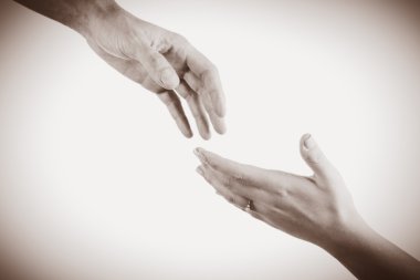 Hands reaching toward each other clipart