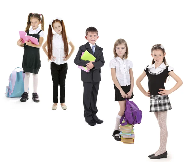 Lindo Niño Escuela Feliz Aislado Blanco — Foto de Stock