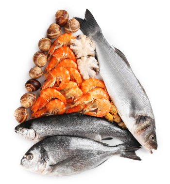 Deniz ürünleri üzerine beyaz izole