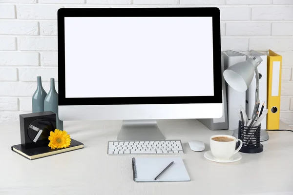 Stylish workplace with computer — Stock Photo, Image