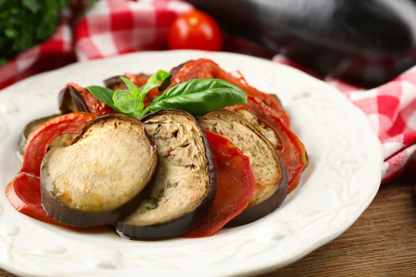 Ratatouille on plate, on table background — Stock Photo, Image