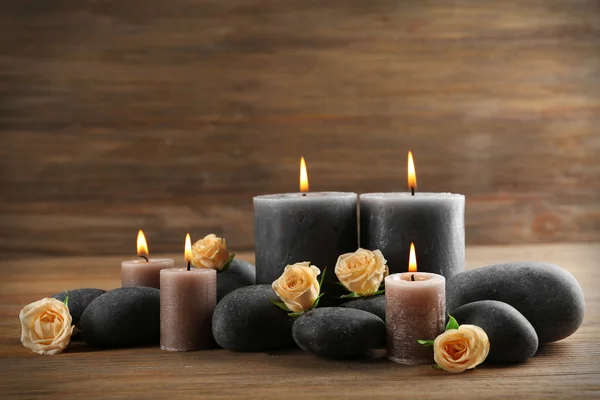 Alight wax grey candles — Stock Photo, Image