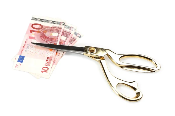 Scissors cut euro banknotes — Stock Photo, Image