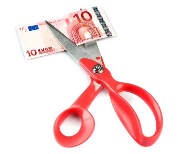 Scissors cut euro banknotes — Stock Photo, Image