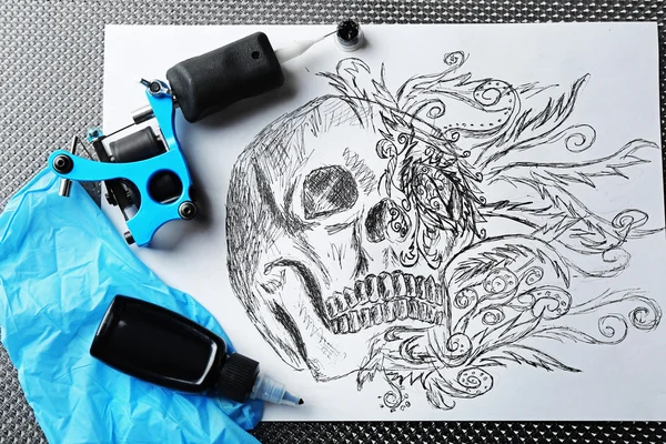 Tatuaggio macchina, schizzo e tatuaggio forniture — Foto Stock