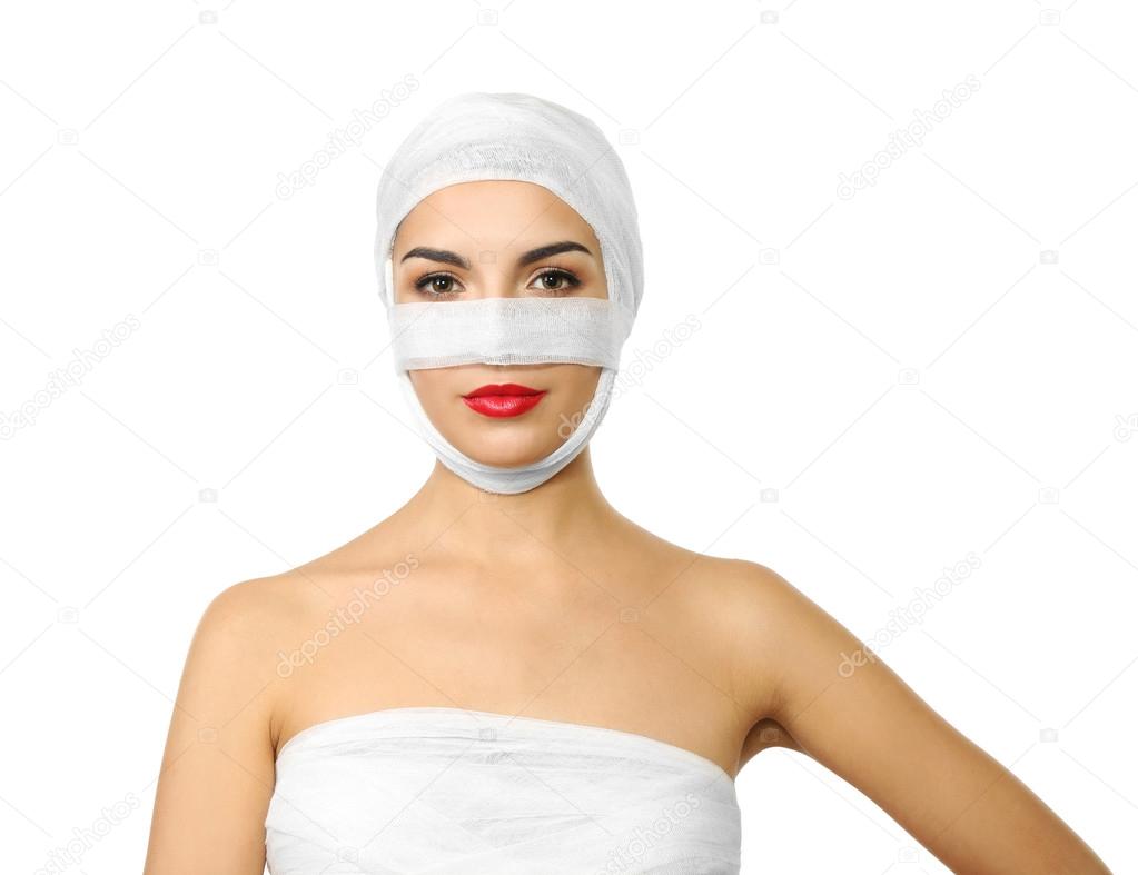 Young  woman with a gauze bandage
