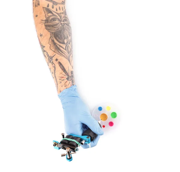 Ruku v ruce s tetování stroj — Stock fotografie