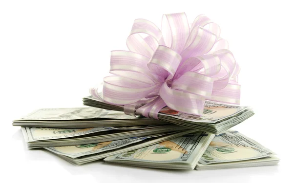 Dollars and big pink bow — Stock Photo, Image