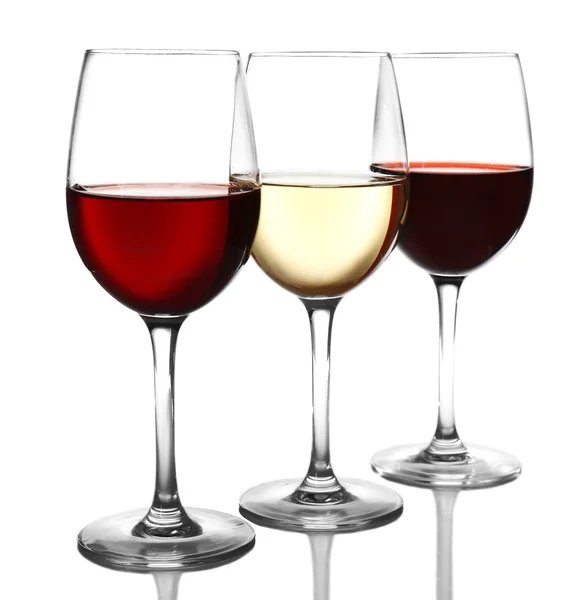 Different kinds of wine in gasses on light background — Stock Photo, Image