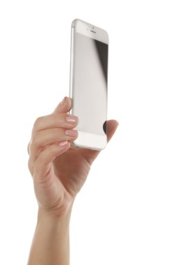 el beyaz akıllı telefon tutarak 