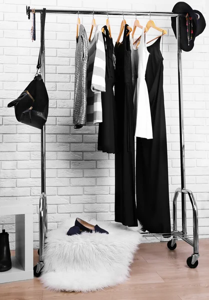 Collection of female clothes hanging — Stock Photo, Image