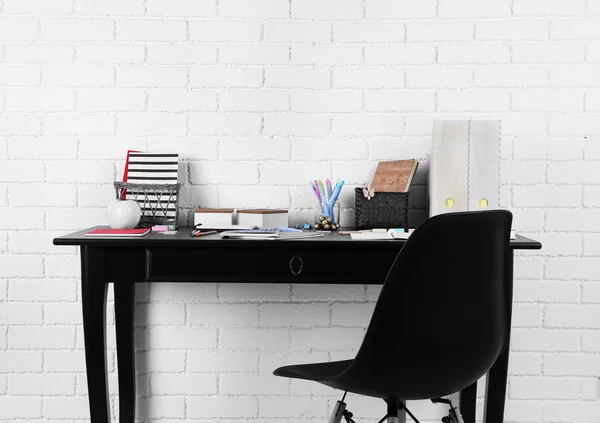 Workplace with table, stationery — Stock Photo, Image