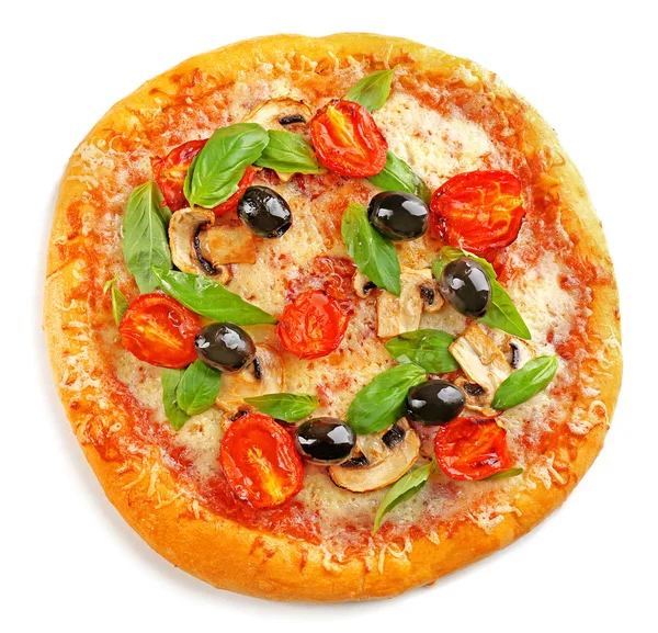 Deliziosa gustosa pizza con verdure, isolata su bianco — Foto Stock