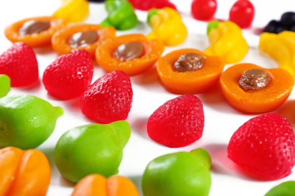 Set of lined colourful fruit jelly sweets, close-up — Stock Photo, Image