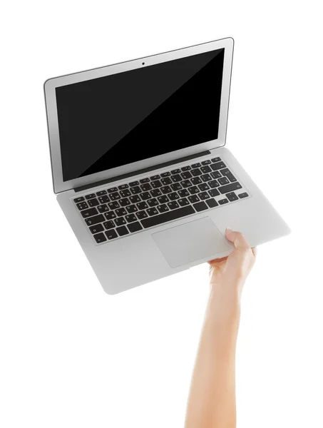 Laptop moderno em mãos — Fotografia de Stock