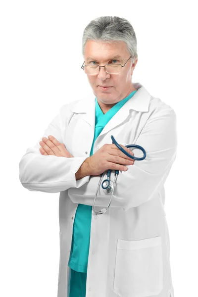 Handsome doctor on white — Stock Photo, Image