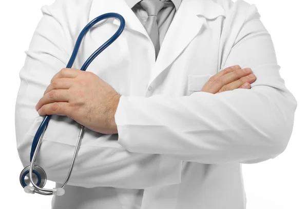 Läkare med stetoskop på arbetsplatsen — Stockfoto