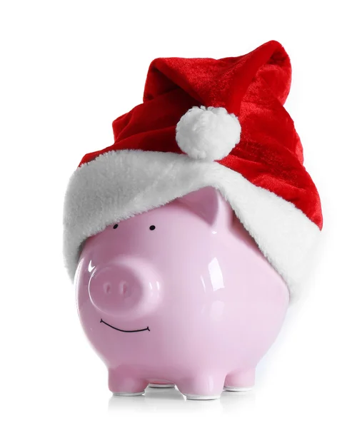 Piggy bank a santa kalap — Stock Fotó