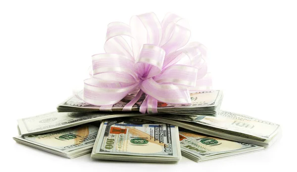 Dollars and big pink bow — Stock Photo, Image