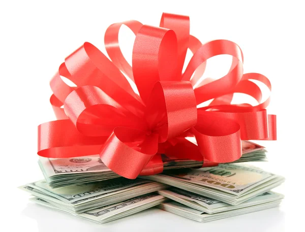 Dollars and big red bow — Stock Photo, Image