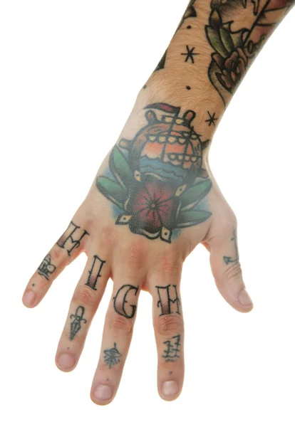 Abstraktní tetování na mužské ruce — Stock fotografie