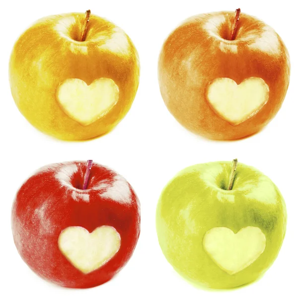 Collage de manzanas con corazón aislado en blanco —  Fotos de Stock