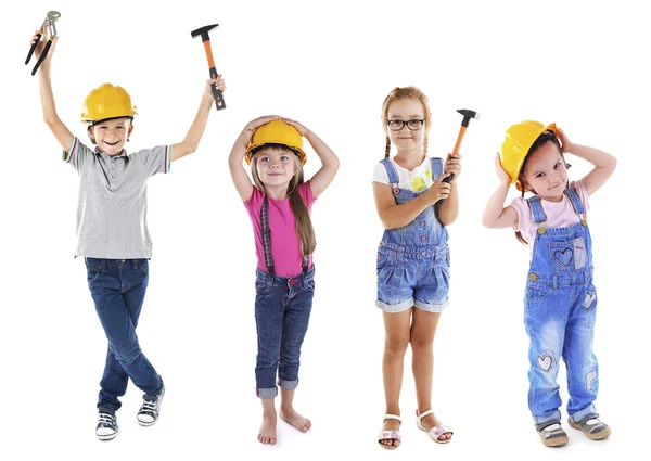 Enfants Mignons Avec Des Outils Isolés Sur Blanc — Photo