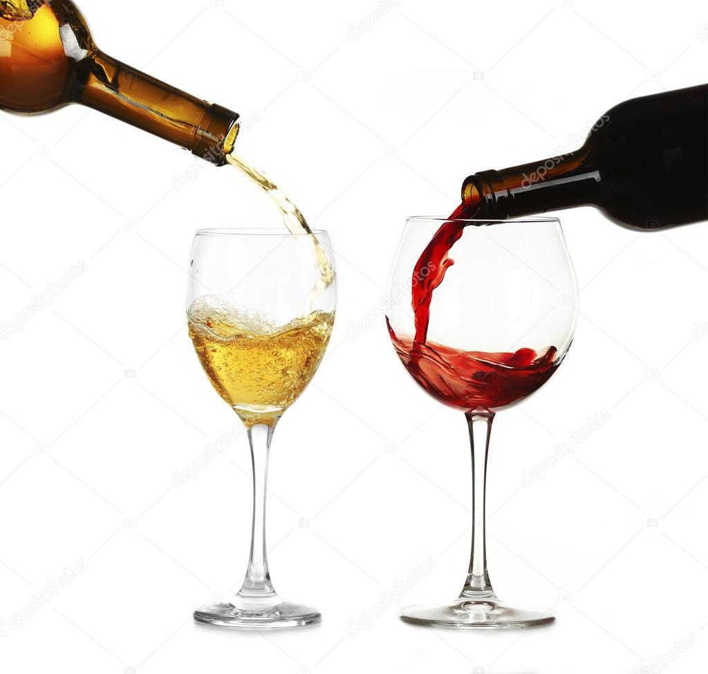 White and red wine pouring in glasses 