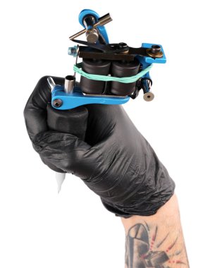 Dövmeci siyah eldiven eller 