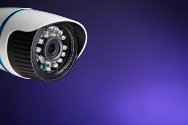 Mavi arka plan, closeup güvenlik Cctv kamera