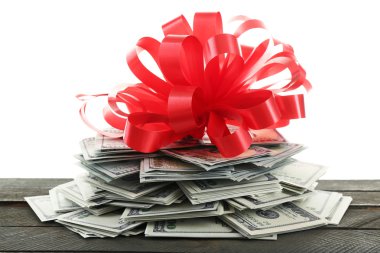 Fiyonklu hediye olarak dolar yığını 
