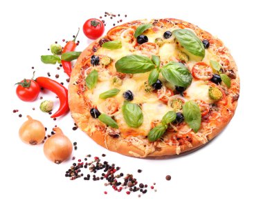 Beyaz izole lezzetli taze pizza
