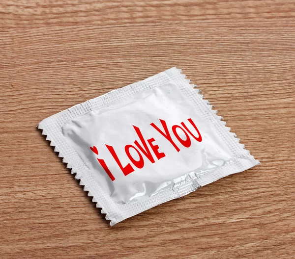 Condom with text I love you — Stock Photo, Image