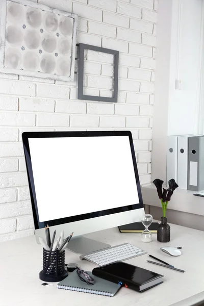 Stylish workplace with computer — Stock Photo, Image