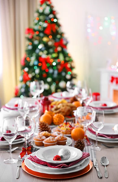 Conjunto de pratos para o jantar de Natal — Fotografia de Stock