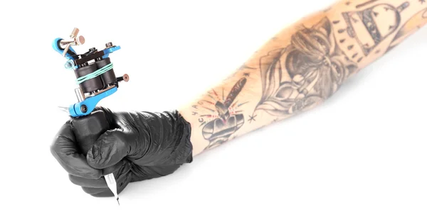 Tattooist hand in black glove — Stock Photo, Image