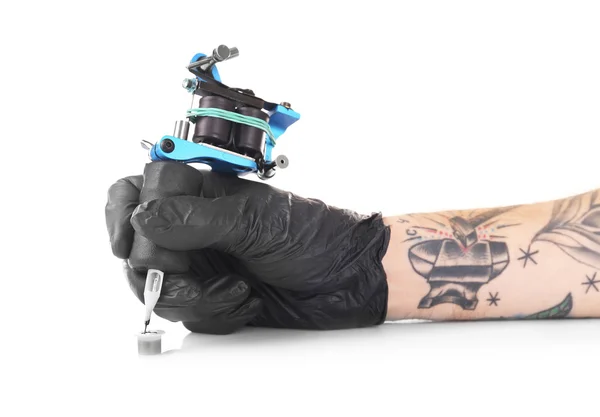 Tattooist hand in black glove — Stock Photo, Image