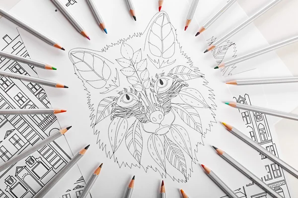 Fox および色の鉛筆の描画を落書き — ストック写真