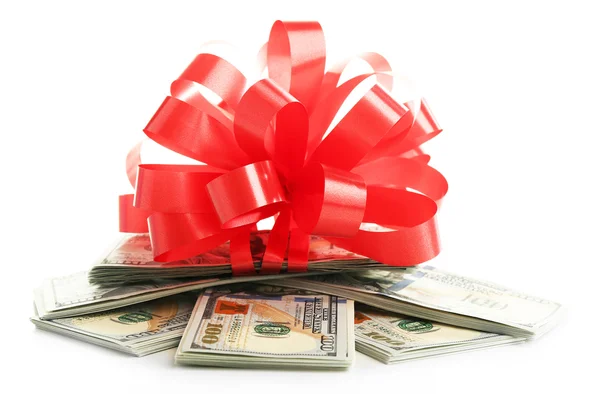 Dollars and big red bow — Stock Photo, Image