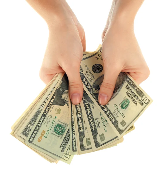 Dinheiro em mãos femininas — Fotografia de Stock