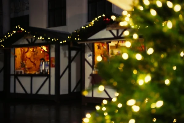 Christmas fair stands in the evening