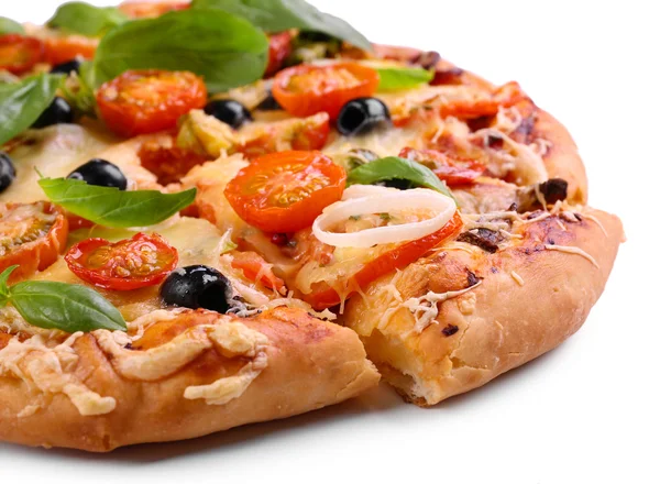 Pyszne świeże pizze na białym tle — Zdjęcie stockowe