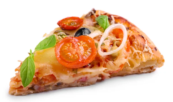 Pieza de pizza fresca aislada en blanco — Foto de Stock