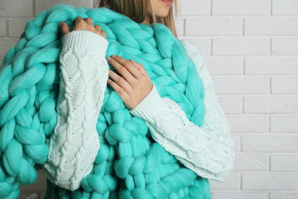 Woman wrapped in blanket Stock Photo by ©belchonock 98143214