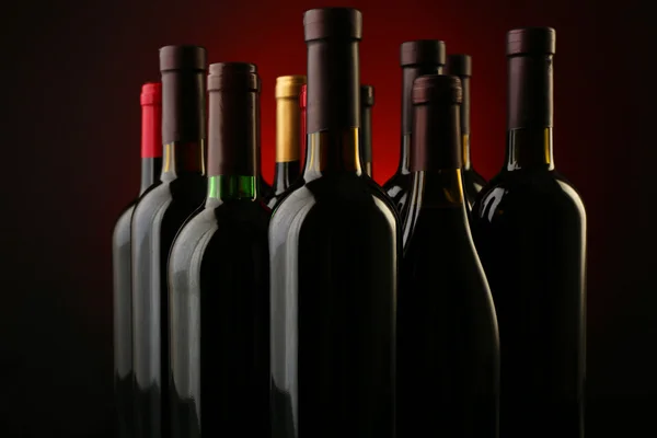 Bouteilles de vin dans une rangée — Photo