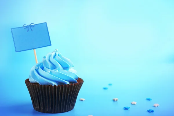 Cupcake al cioccolato su blu — Foto Stock