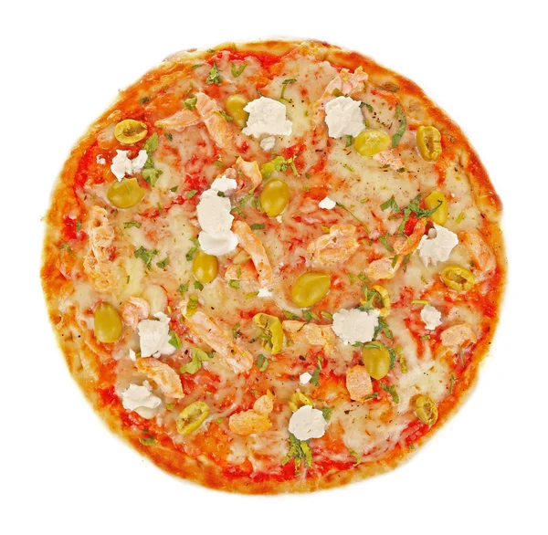 Leckere leckere Pizza, isoliert auf weiß — Stockfoto