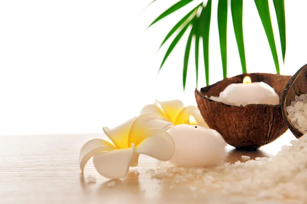 Spa concept of plumeria, coconut Stock Photo