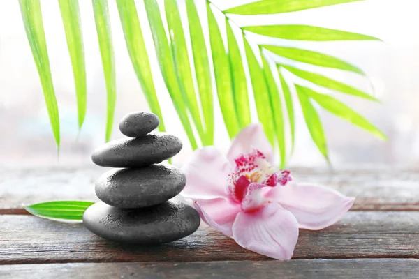 Wellness stenen met palm bladeren — Stockfoto