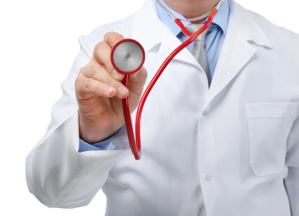 Doctor with stethoscope at workplace — Stock Photo, Image